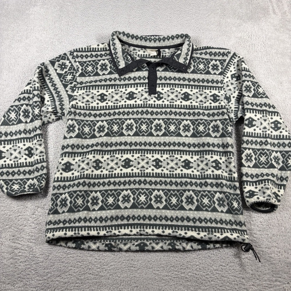 VINTAGE L.L Bean Fair Isle Fleece Snap T Sweater Aztec Winter Pattern Large